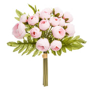 Bouquet of 18 Mini Artificial Camellias with Realistic Foliage