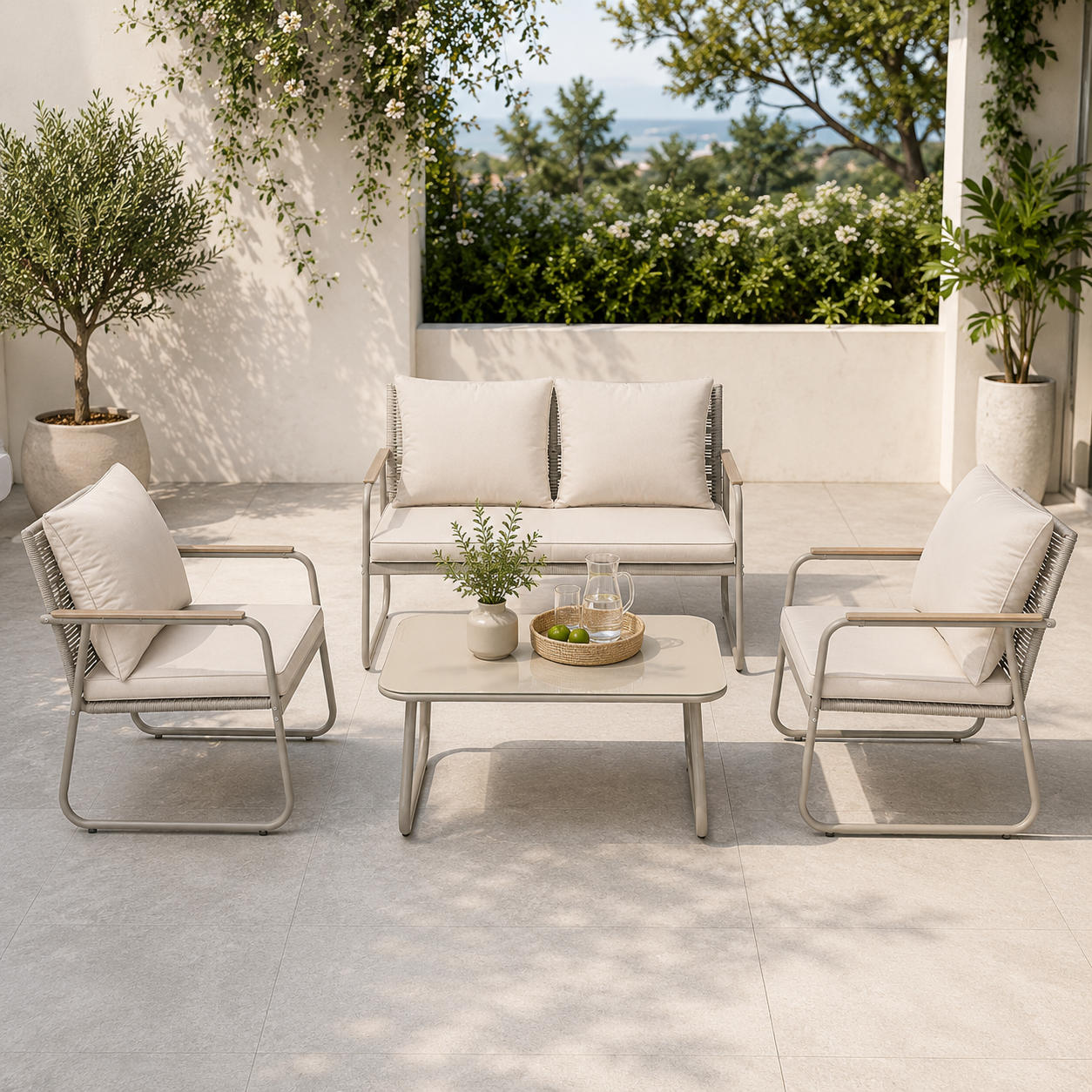 Modern Outdoor Lounge Set (2+1+1 with Coffee Table)