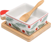 Christmas Serving Set 3pcs Bamboo - Square Porcelain Bowl & Tray