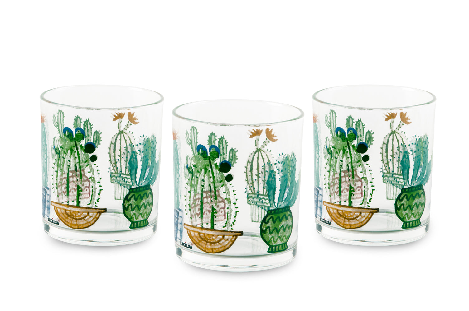Cactus Pack Of 3 Glasses - Transparent Pressed Glass