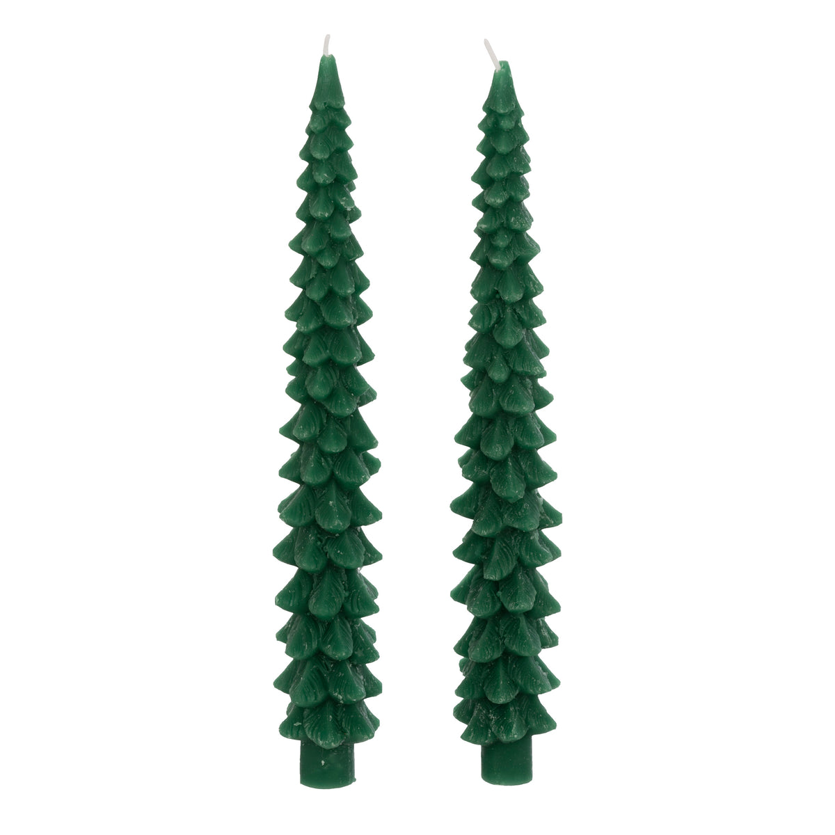 Set of 2 Taper Candles, Green Pine - 25 cm Paraffin Tree Tapers