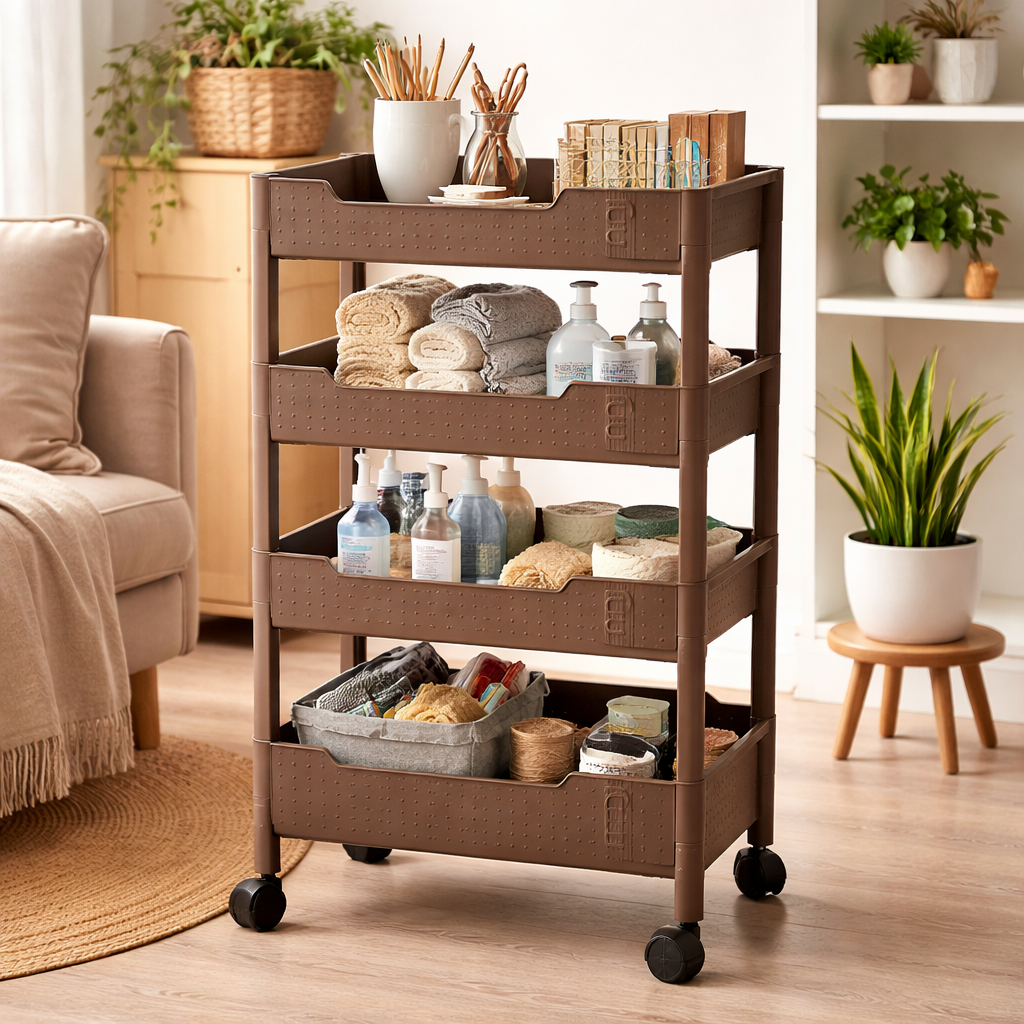 4-Tier Storage Trolley with Wheels, Rolling Storage Organizer