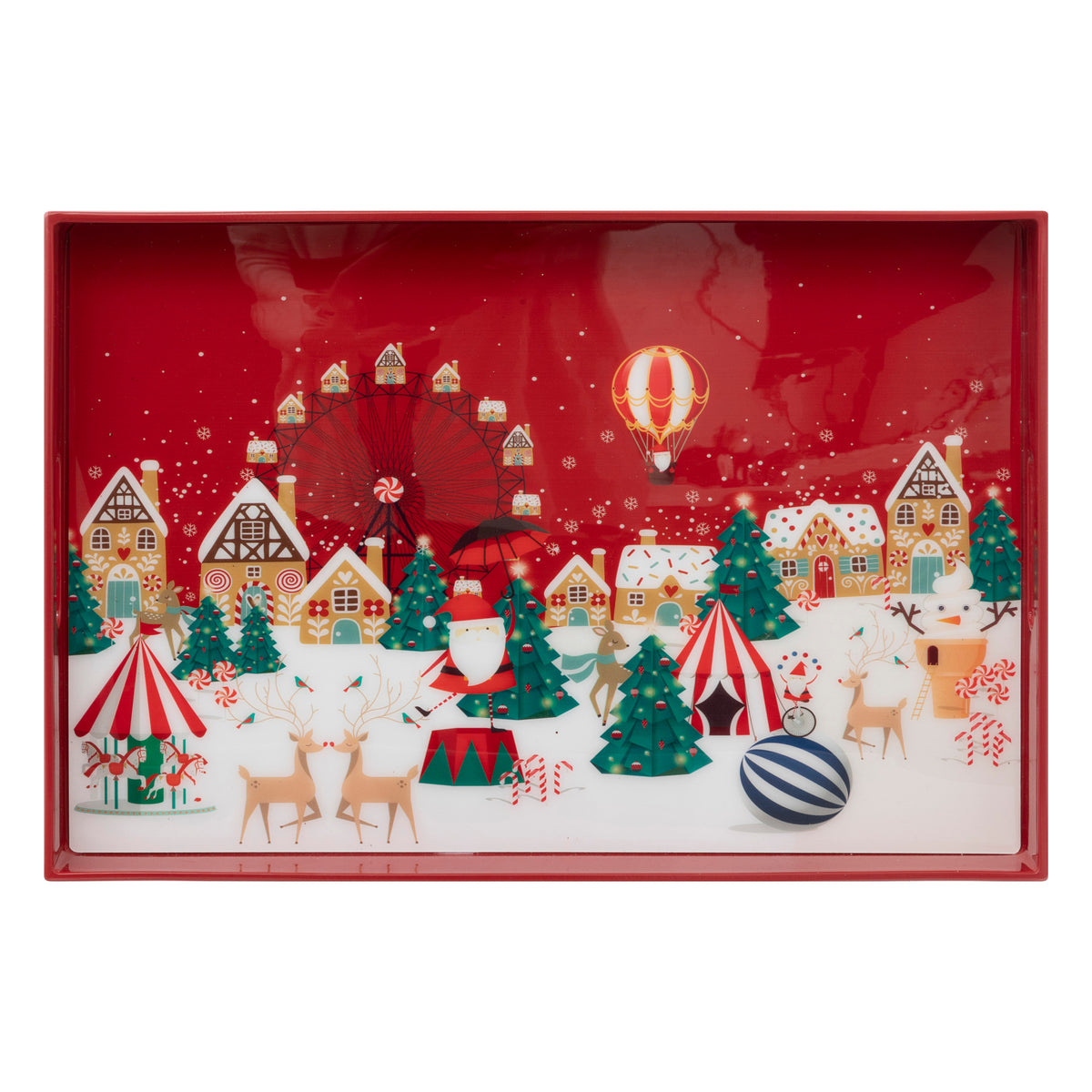 Printed Tray Red - Rectangular Christmas Serving Tray with Handles
