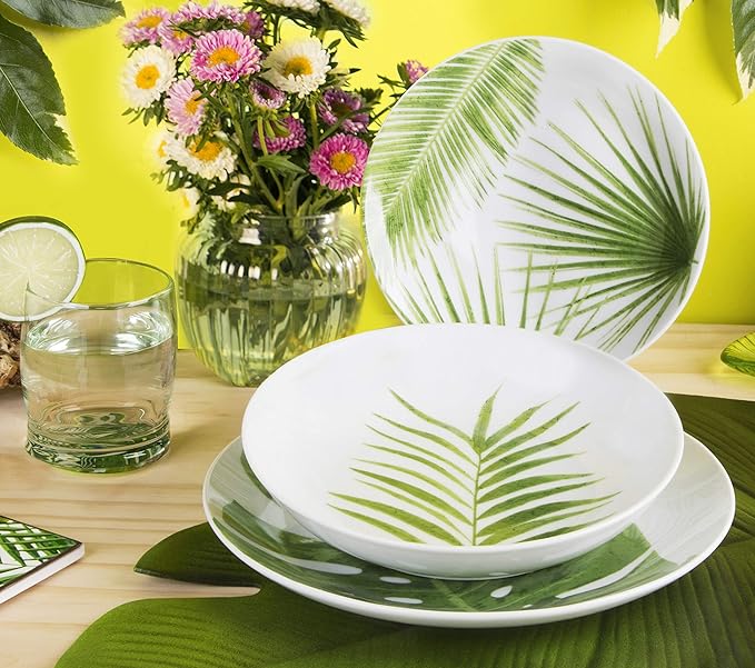 Foliage Dinner Set - 18-Piece Porcelain Green Leaf Design
