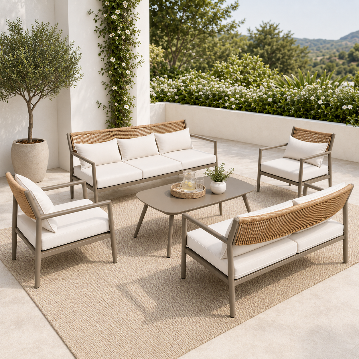 Modern Steel Outdoor Lounge Set (3+2+1+1 with Coffee Table)