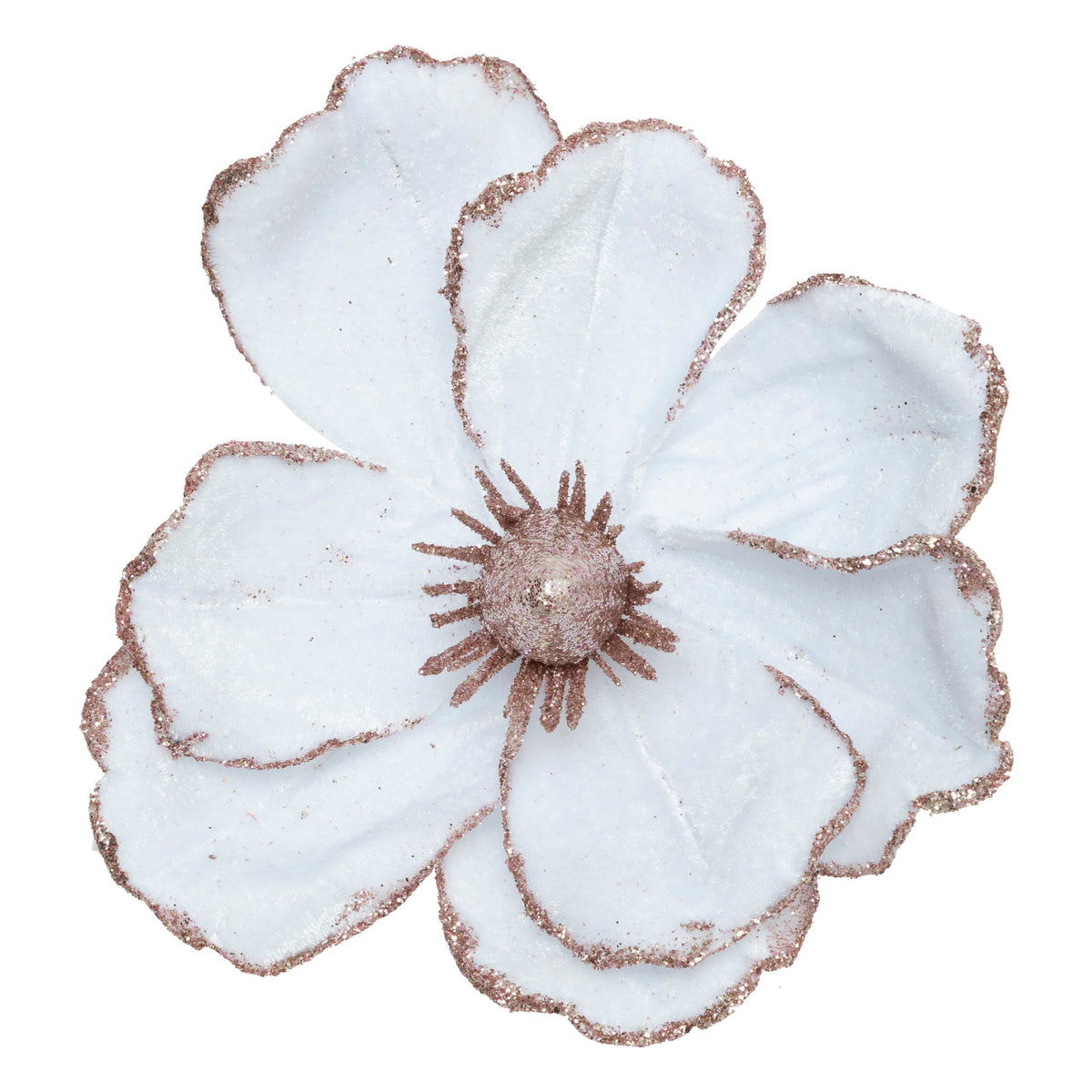 Gold White Magnolia Flower Subject 16cm Clip-On Christmas Decoration