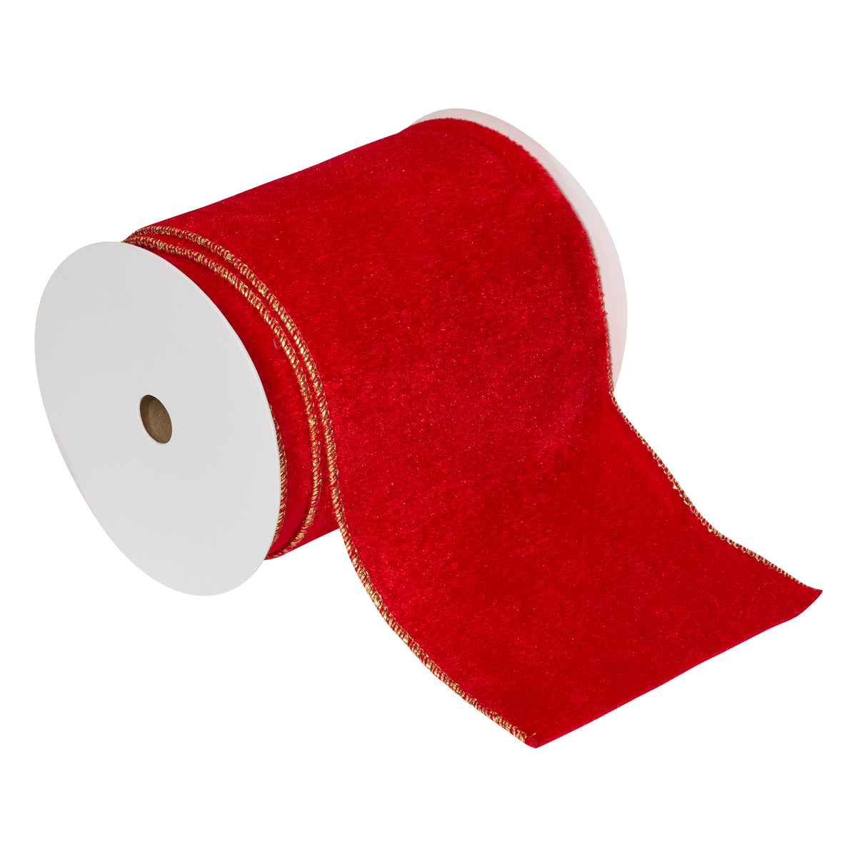 Velvet Ribbon - Red Polyester Velvet Christmas Ribbon, 5 m x 12 cm, Gold Edge