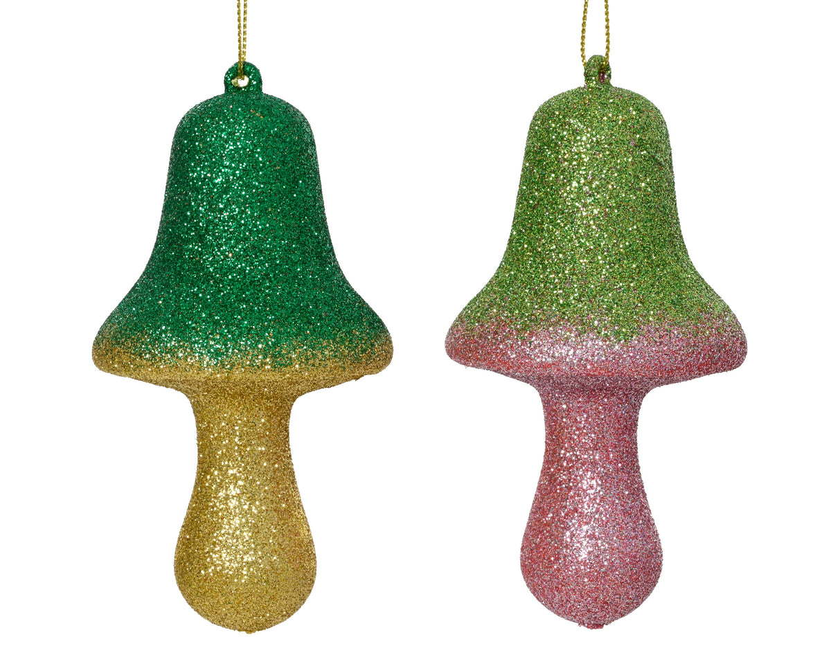 Mushroom polystyrene glitter Christmas ornament, shatterproof 11.4cm
