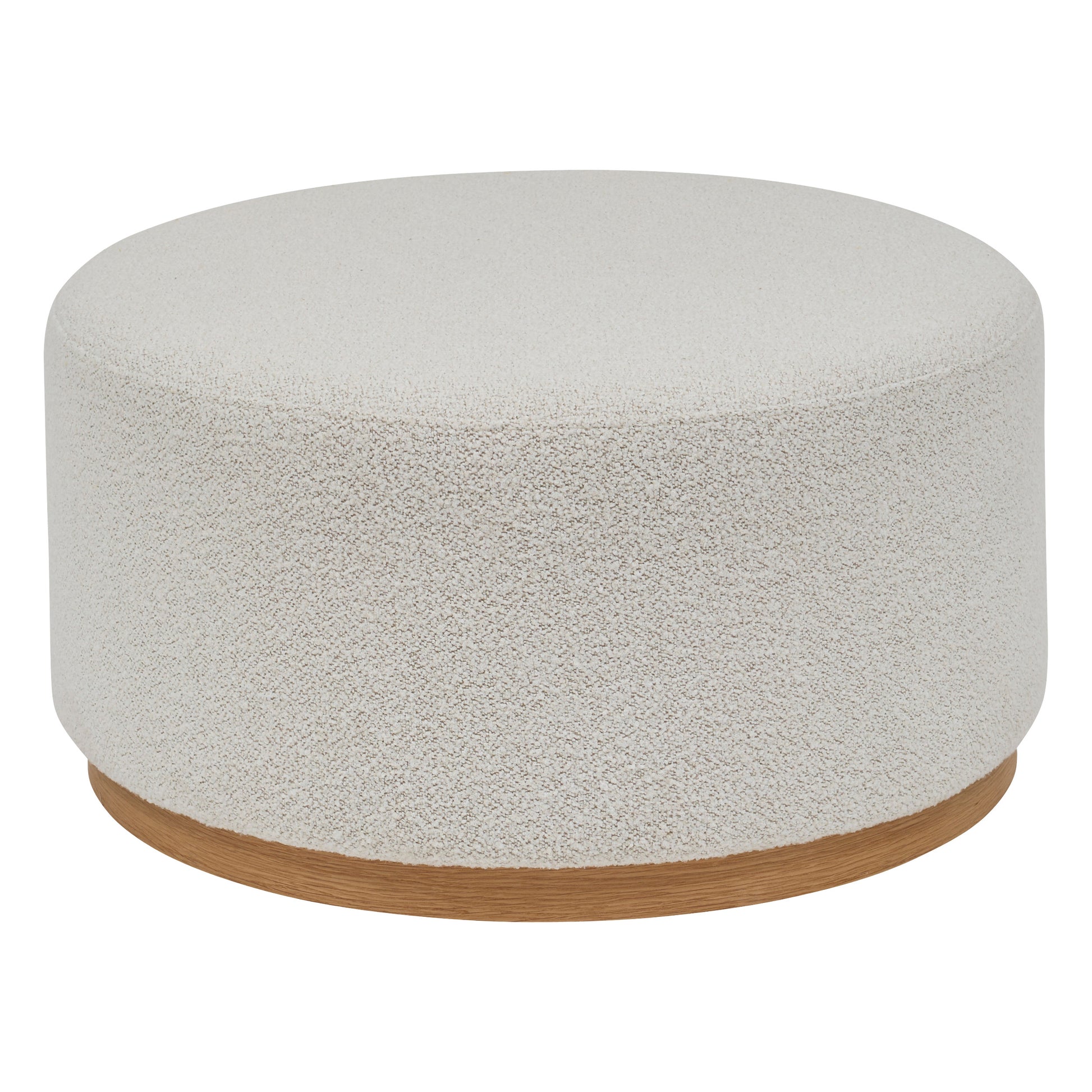 XL Beanbag Pouf "Nesky" Large Bouclé Upholstered Round Pouf, Wood Base