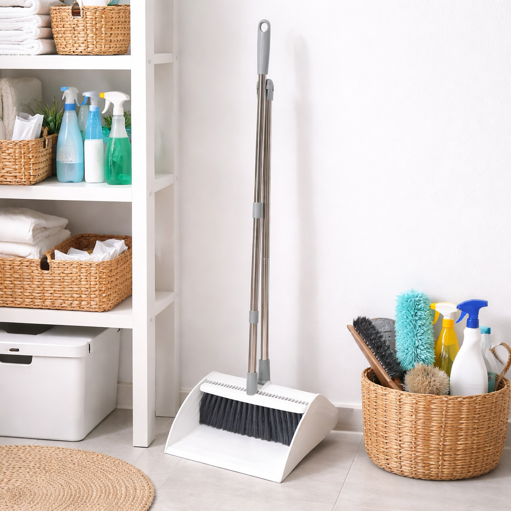 Foldable Broom and Dustpan Set with Long Ergonomic Handle