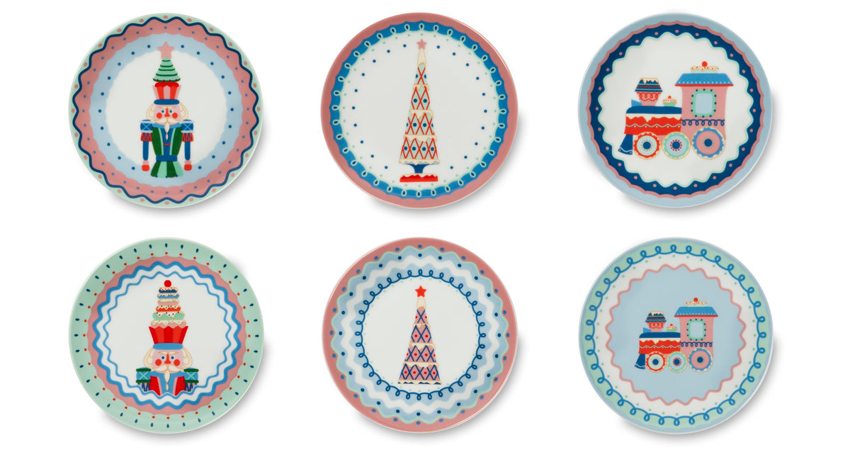"XMAS SWEET PASTELS" Set 6 Appetizer Saucers