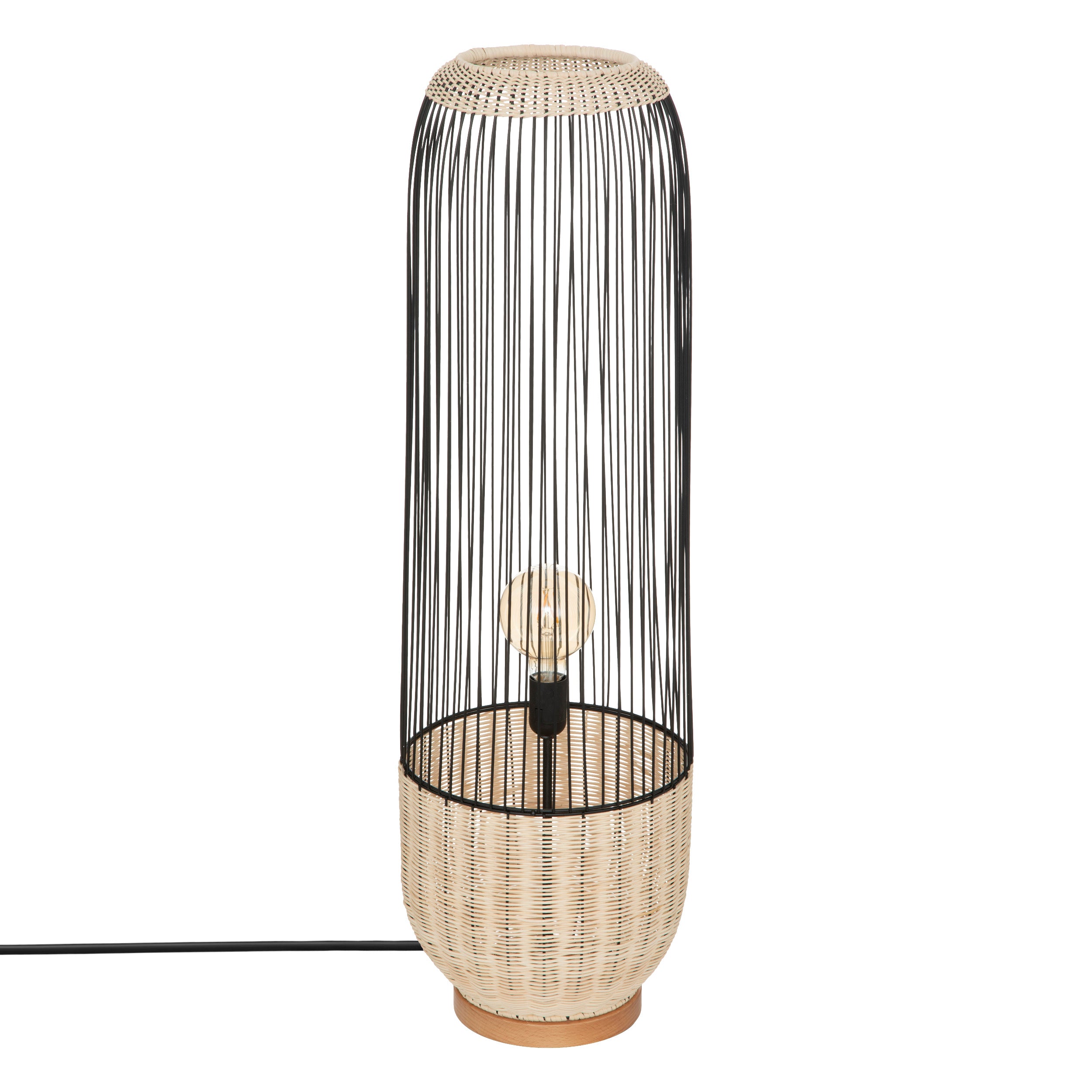 Anea Nat NFeet Floor Lamp, Beech Wood, Metal, and Rattan