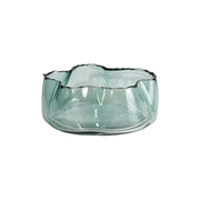 Round Bowl Vase with Irregular Edge Green Glass Decorative Centerpiece