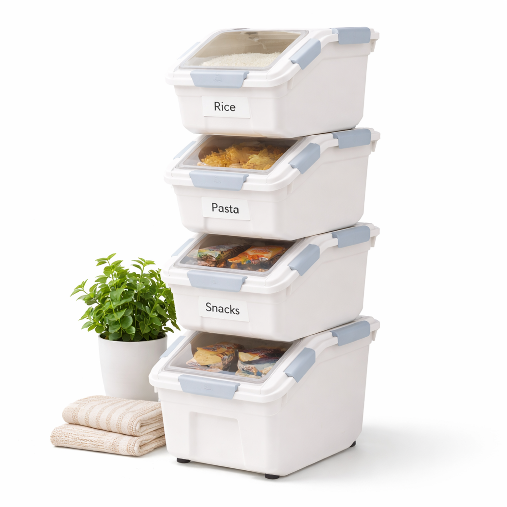 Stackable Storage Box with Front-Opening Lid and Transparent Top