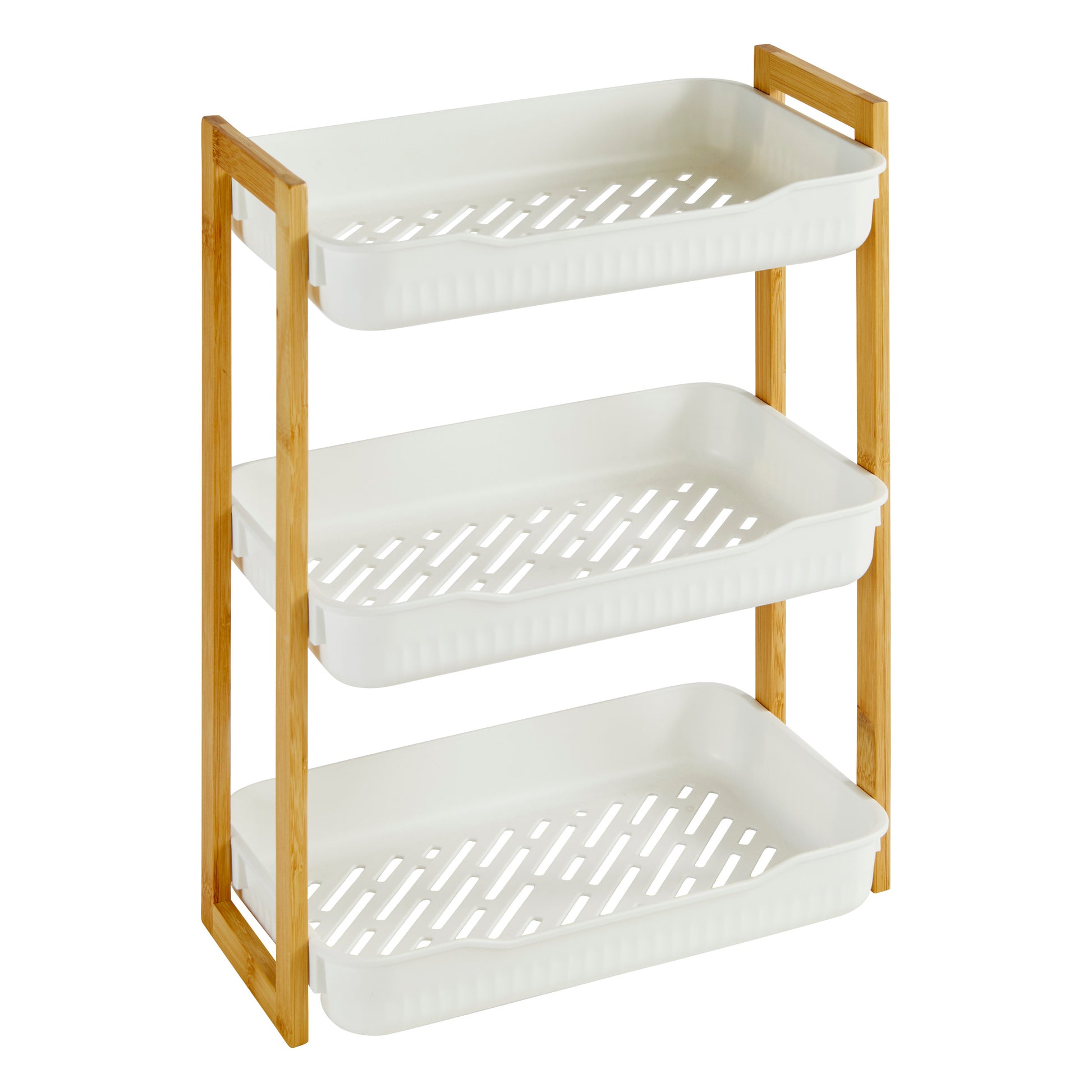 Naturéo Rectangular 3-Level Shelf, White Bamboo & PP, 35x20.5x45 cm