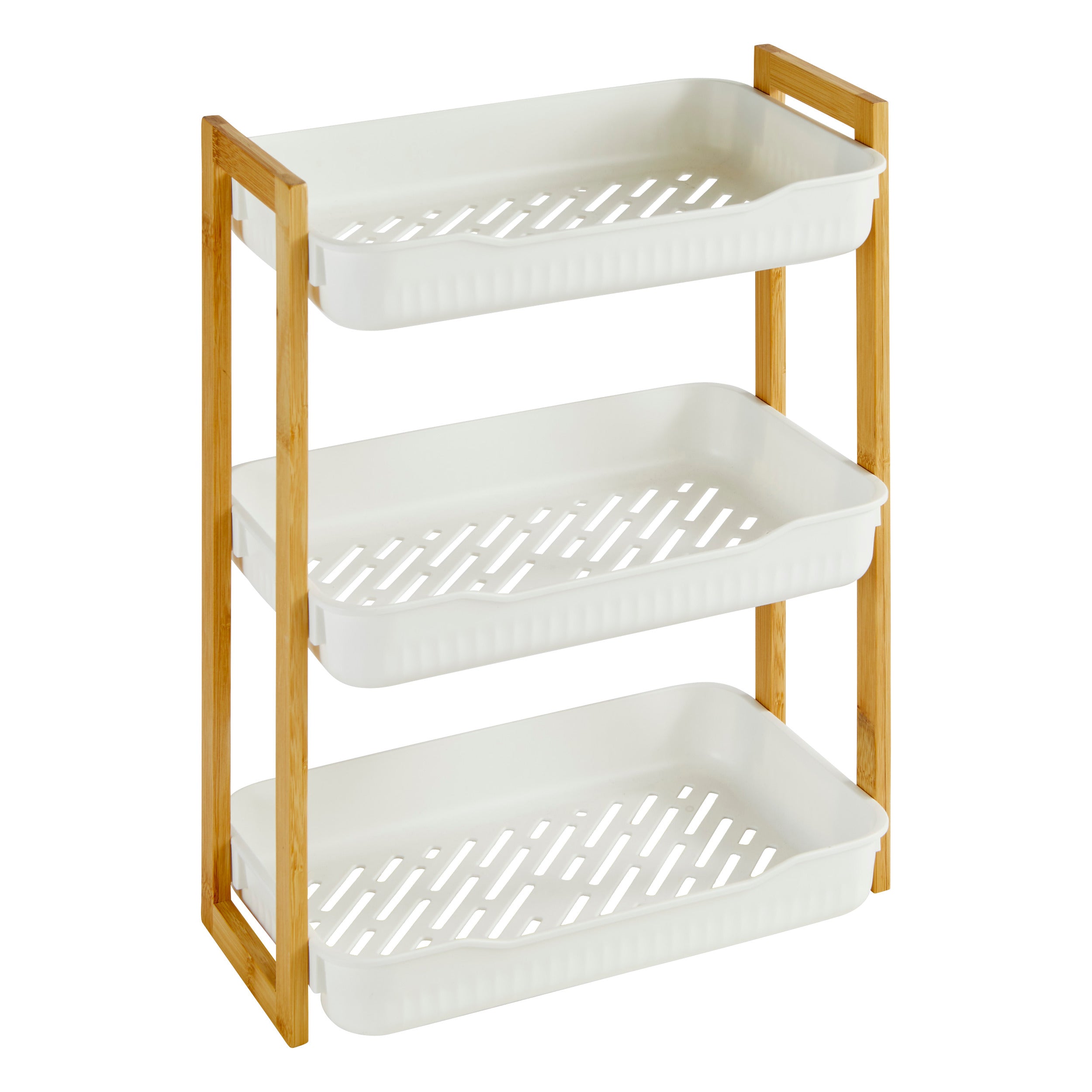 Naturéo Rectangular 3-Level Shelf, White Bamboo & PP, 35x20.5x45 cm