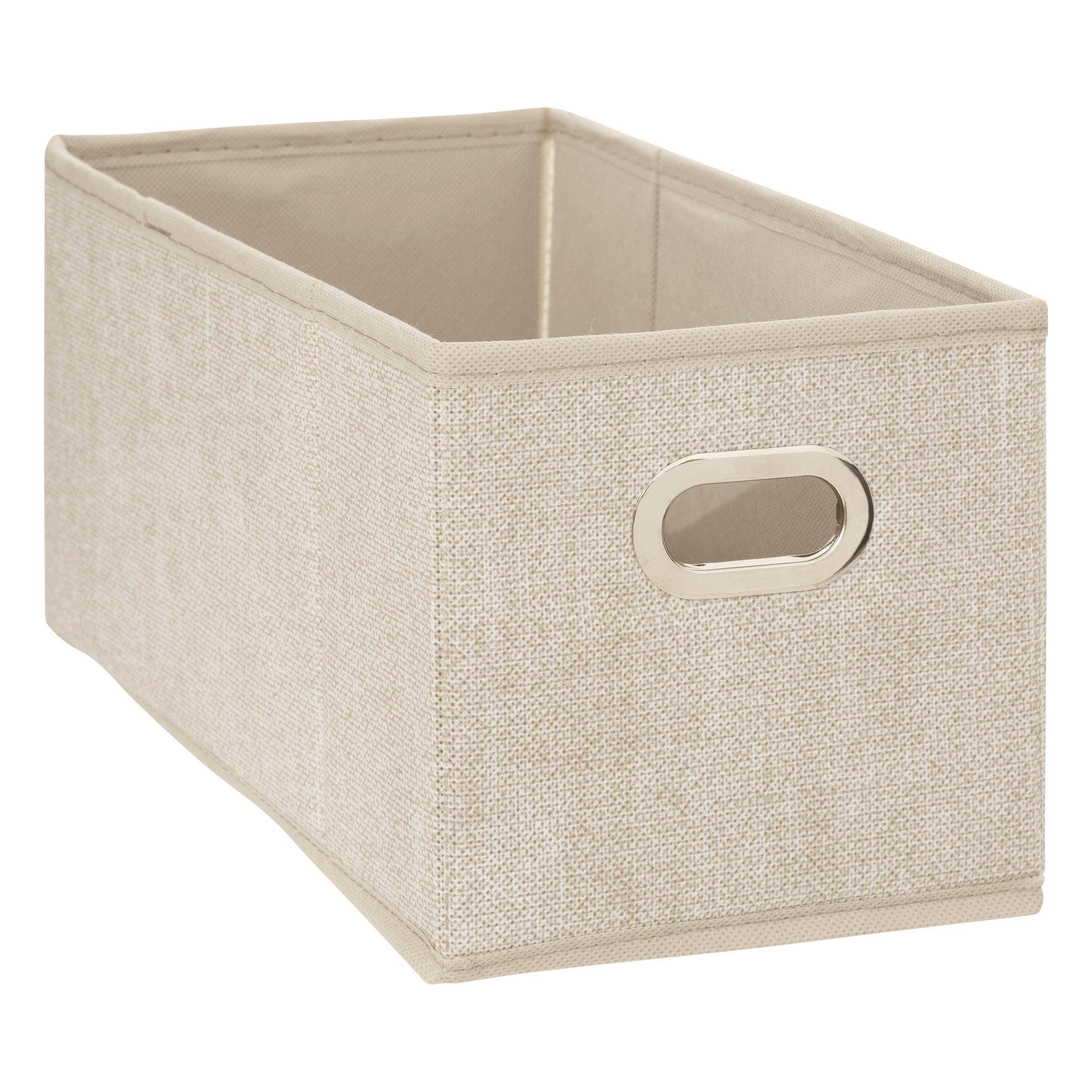 Linen Storage Box - Textured PP Fabric Organizer with Oval Metal Handle