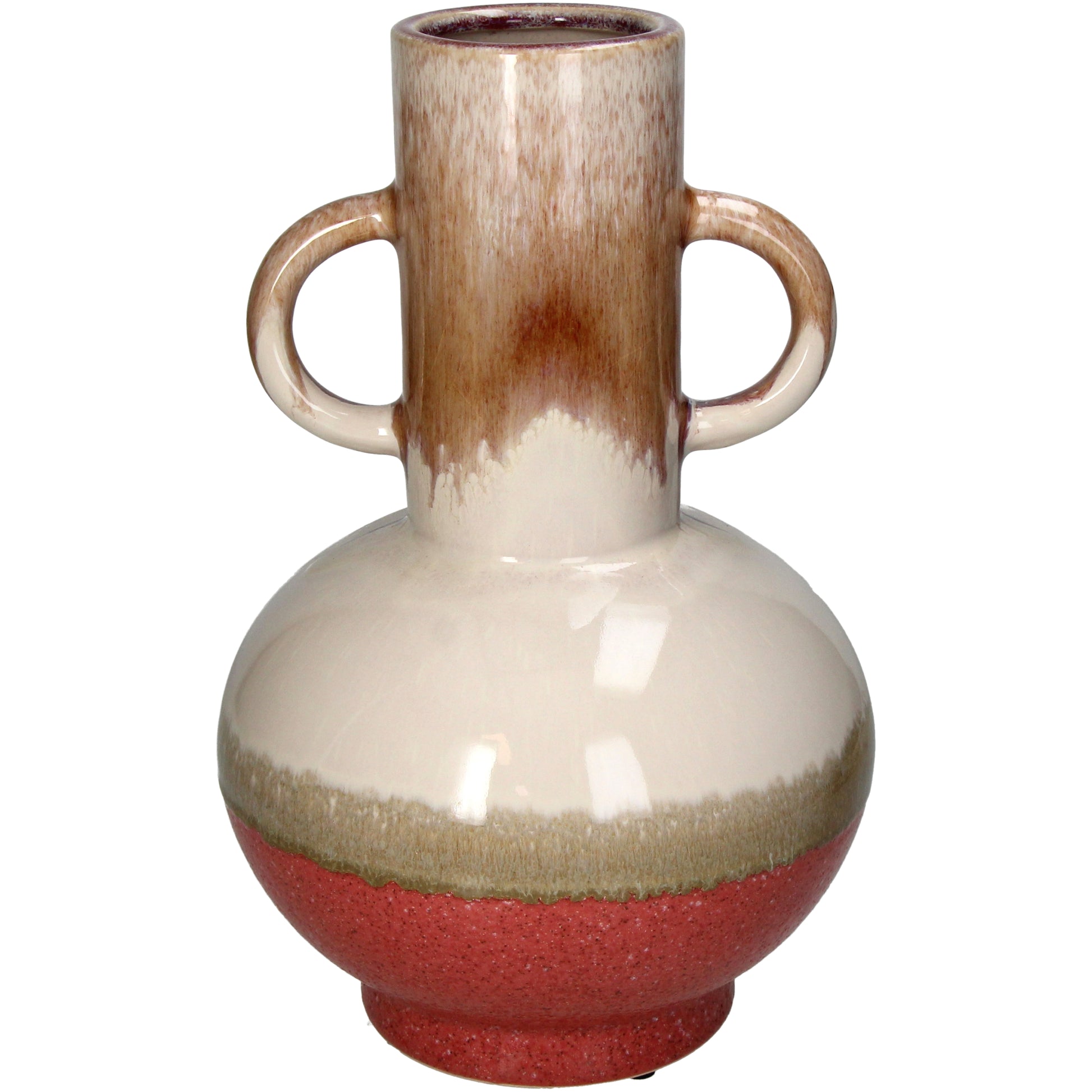 Vase Stoneware Red Decorative Table Accent, Modern Glazed Finish