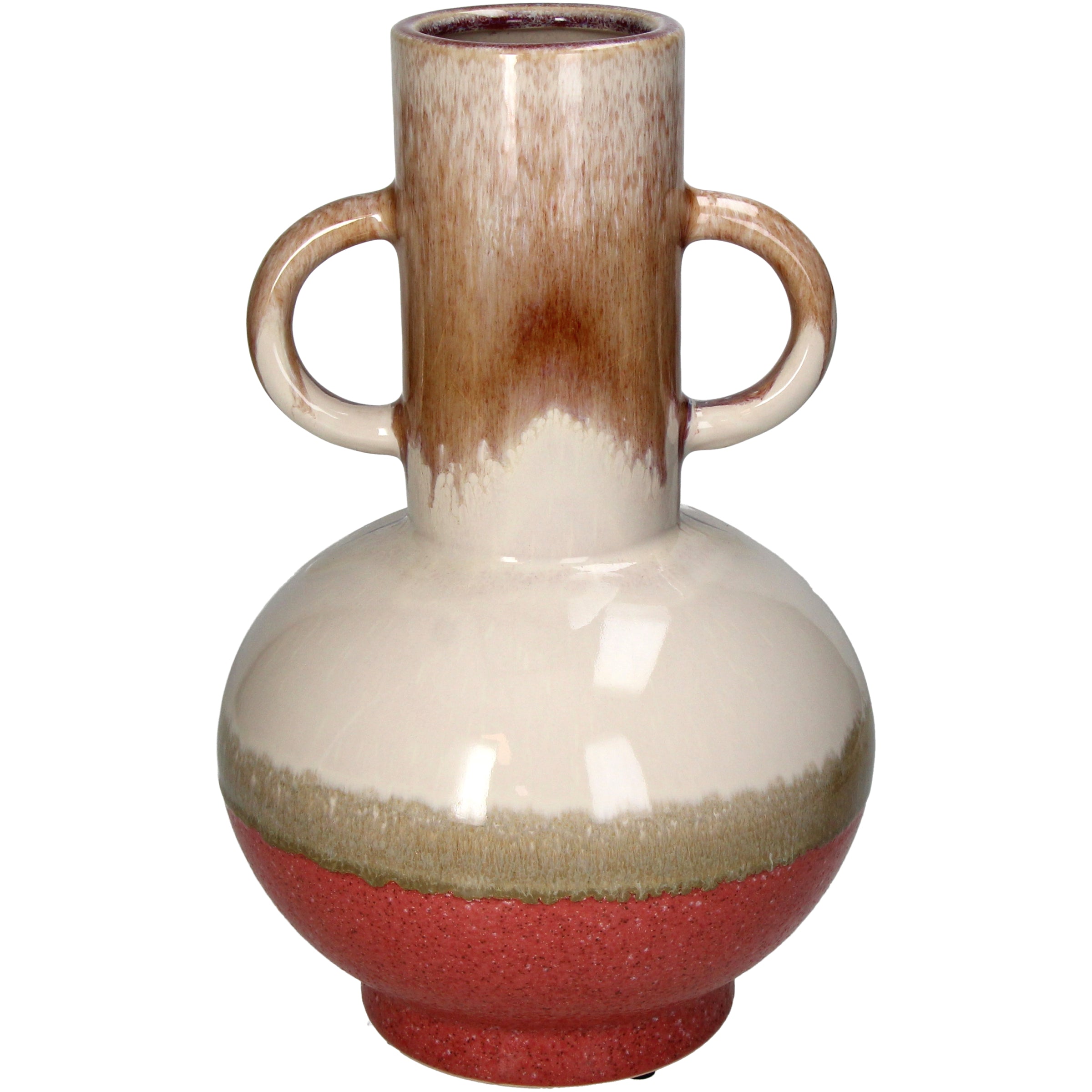Vase Stoneware Red Decorative Table Accent, Modern Glazed Finish