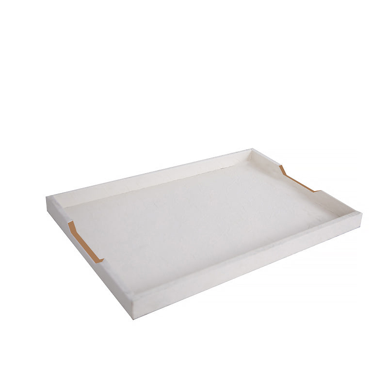 White Simple Tray - Elegant Leather+Metal+MDF Serving Tray, 45.5x30x3 cm