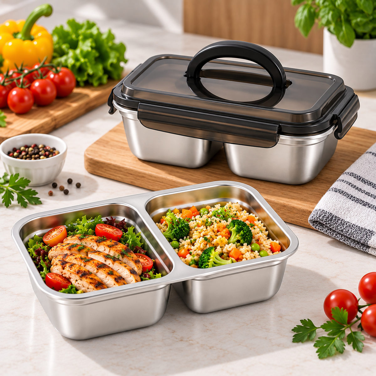 Stainless Steel 2-Compartment Food Container – 1800 ml