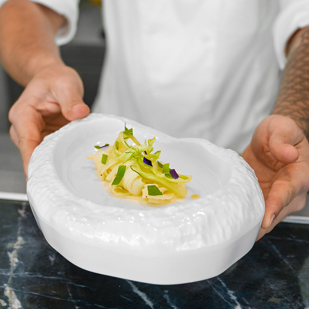 Stone Plate Luna - White Textured Oval Serving Plate 25.4 x 19 x 6.2 cm