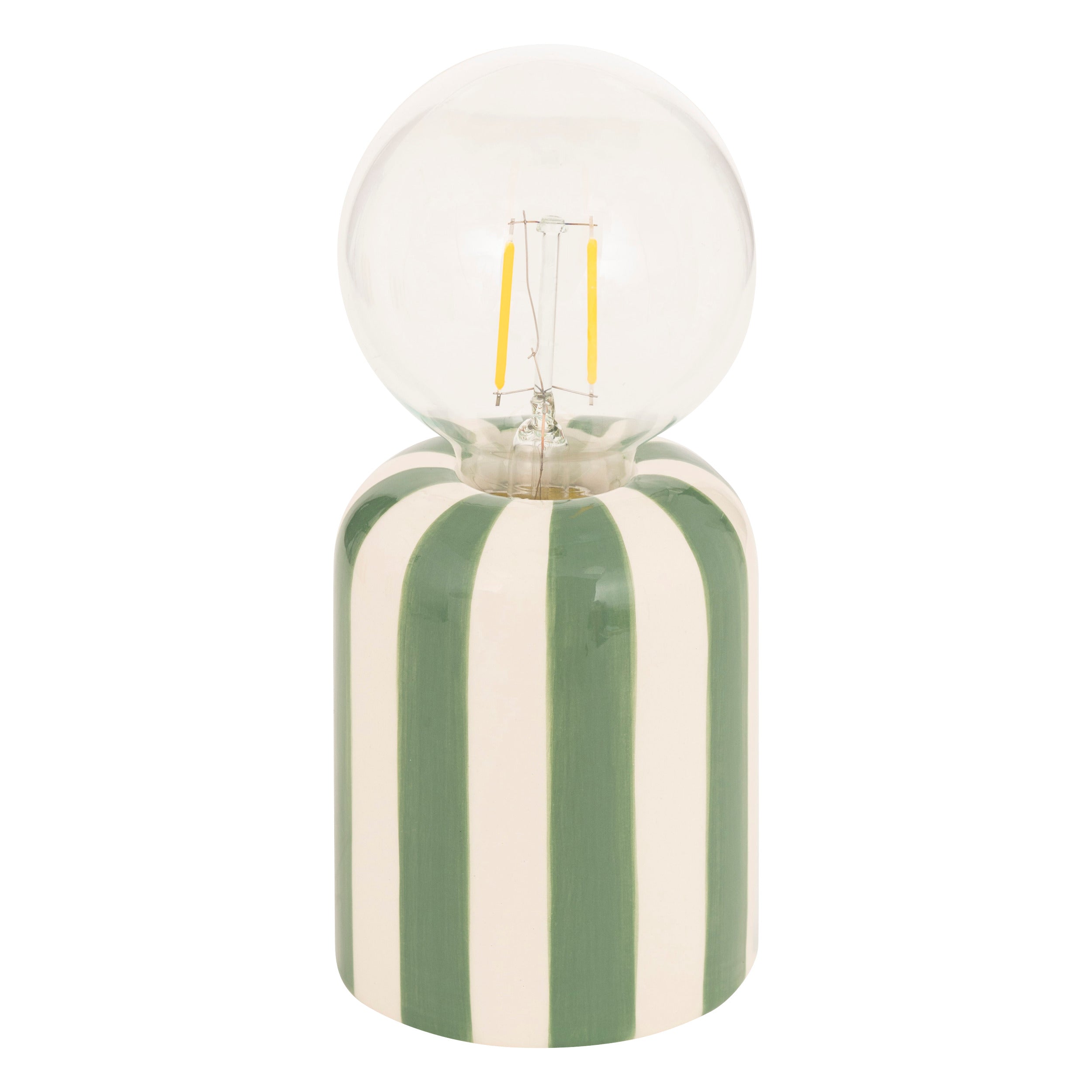 Battery Led Lamp "Rico" Striped Ceramic Base Globe Bulb 10h