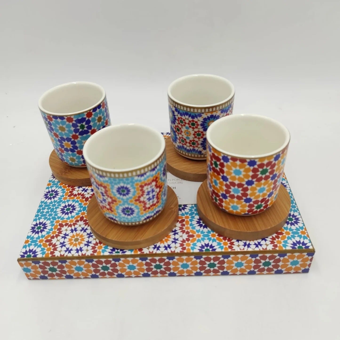 Marrakech Coffee Cup With Bamboo Saucers Set Of 4, Porcelain, 11 Cl