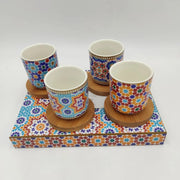 Marrakech Coffee Cup With Bamboo Saucers Set Of 4, Porcelain, 11 Cl