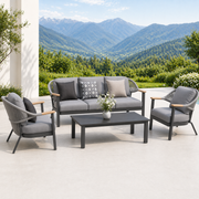 Aluminum Outdoor Sofa Set with Ceramic Glass Table 3-Seater + 2 Chairs