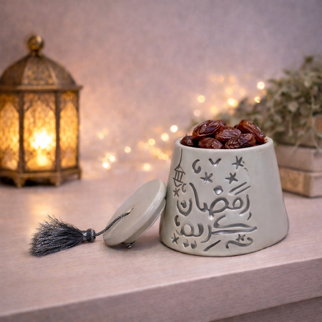White Tarboosh Canister - Porcelain Ramadan Decoration