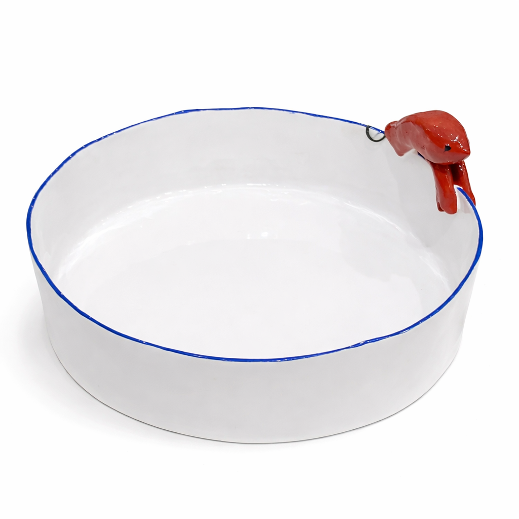 Handmade Ceramic Serving Bowl with Parrot Detail 34 cm