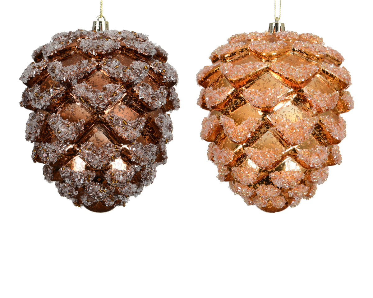 Pinecone Polystyrene Mercury with Beads Tree Ornament, 12x12x14 cm