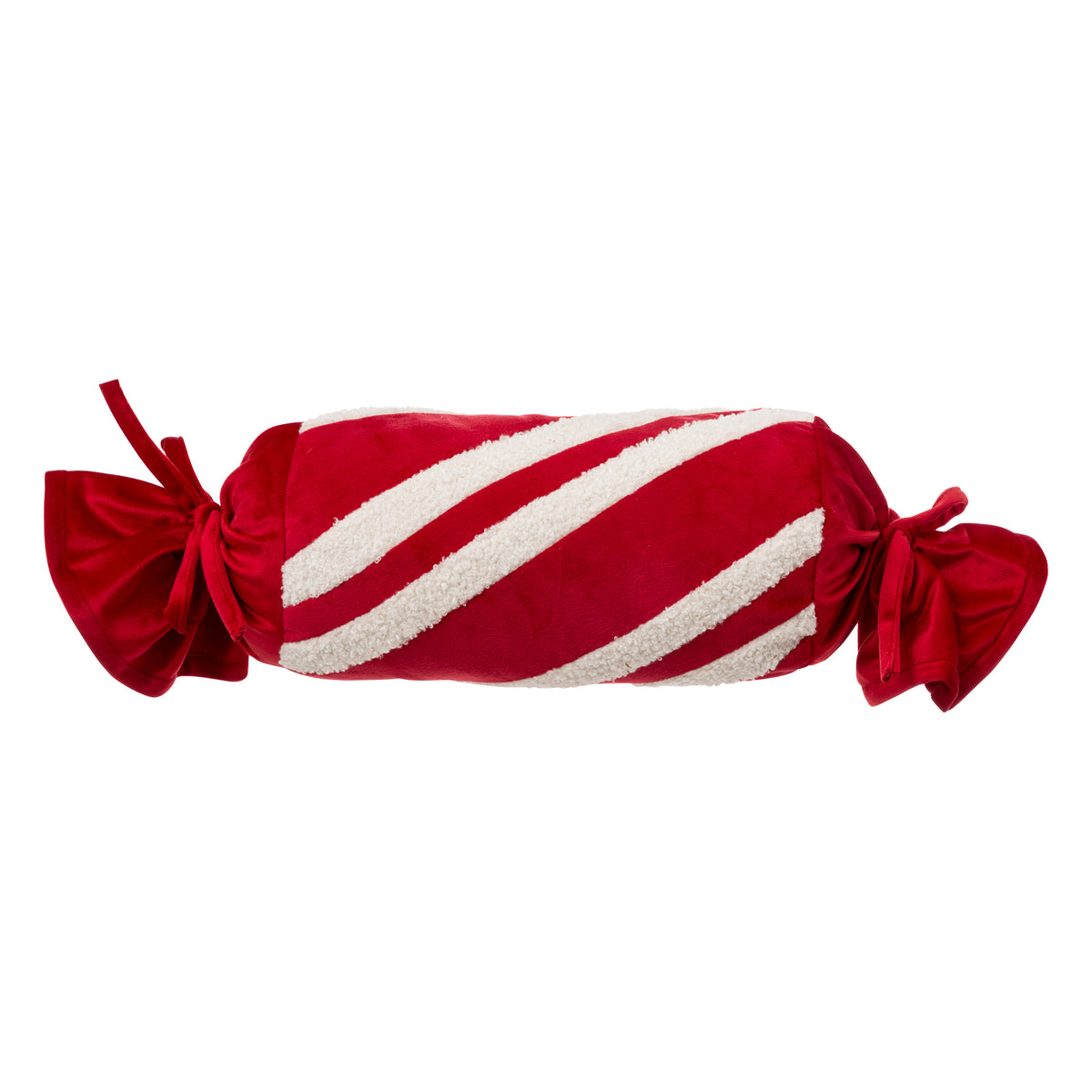 Candy Cushion Red & White Polyester Candy-Cane Bolster Pillow 14x14x30 cm