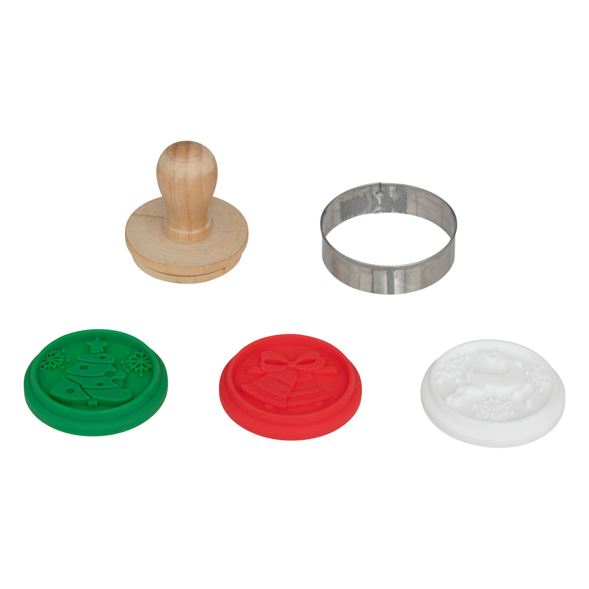 Christmas Biscuit Stamp with 3 Interchangeable Motifs & Round Cookie Cutter