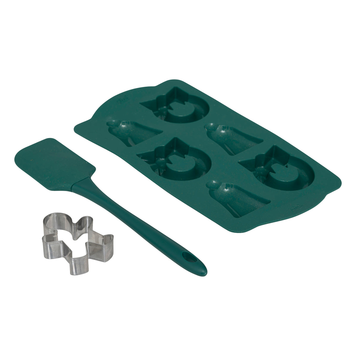 3-Piece Christmas Baking Set Assorted - Silicone Mold, Spatula, Cutter
