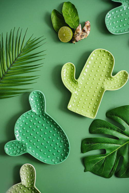 Cactus Plate, Unique Porcelain Green Plate, 20.5x19x2 cm