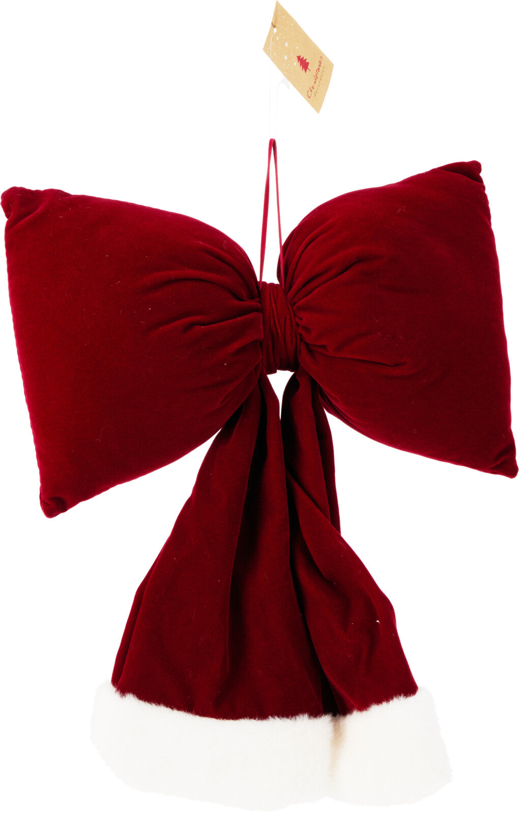 BOWTIE HANGING DECORATION - Red Bow with White Faux Fur Trim