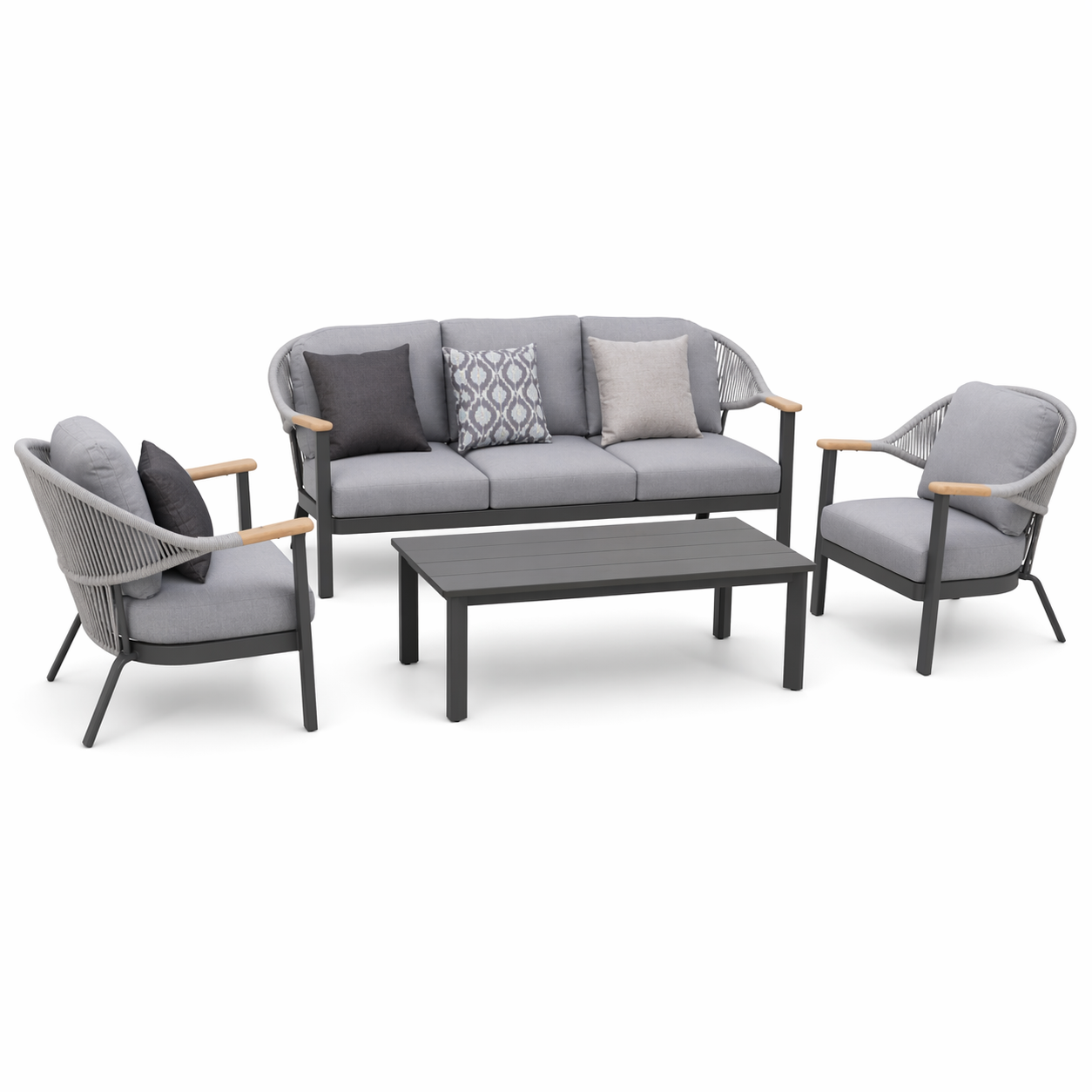 Aluminum Outdoor Sofa Set with Ceramic Glass Table 3-Seater + 2 Chairs