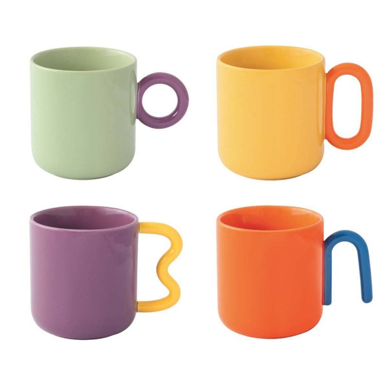 Set Of 4 Creative Colored Mugs, Porcelain, 350ml Drinkware Set