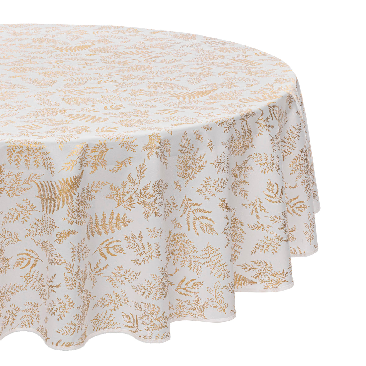 Stain-resistant Tablecloth Ø 180 cm Round Polyester Gold Botanical Print