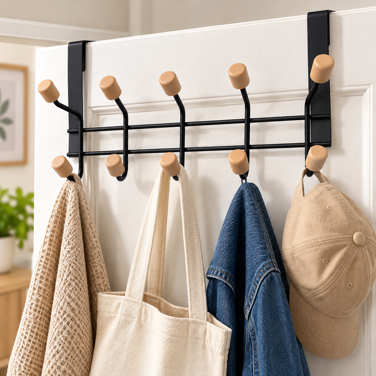 Black Metallic Over-the-Door Hanger with 10 Hooks