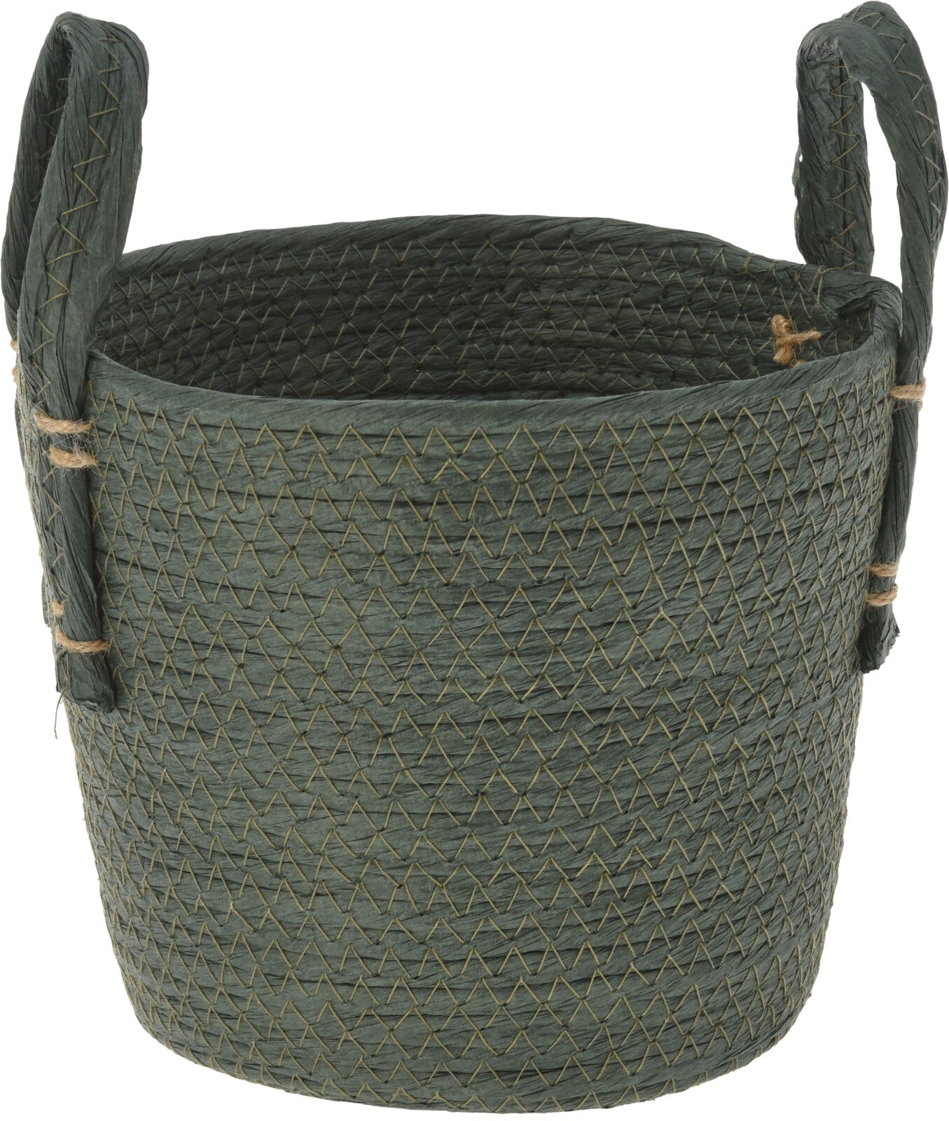 Green Paper Basket with Handles for Storage