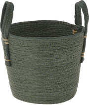Green Paper Basket with Handles for Storage