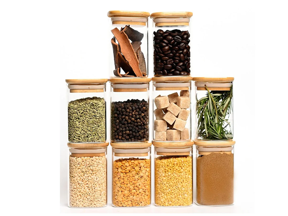 Small Borosilicate Glass Square Jar with Wooden Lid – 200 ml
