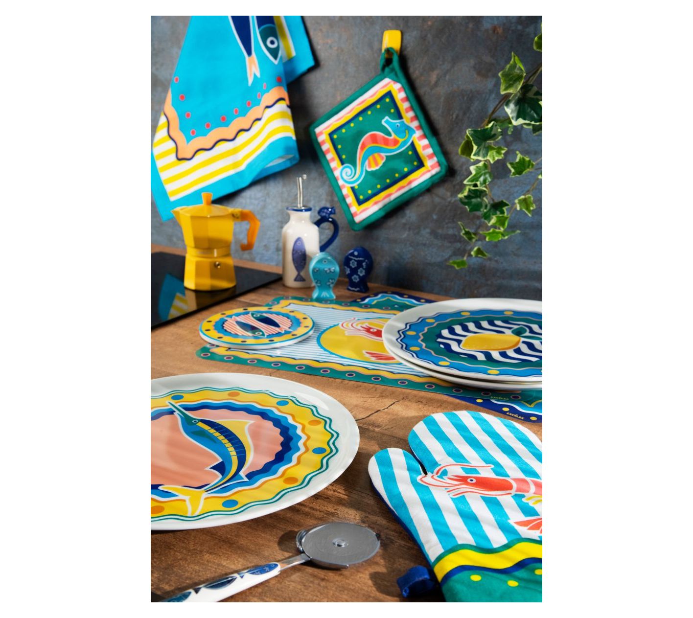 Corfu 100% Cotton Dish Cloth with Multicolored Greek-Inspired Print