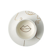 Porcelain Coffee Mug White Gold Artistic Face Design