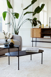 2-Tier Coffee Table "Kemi" with Black Fiberboard & Iron Legs