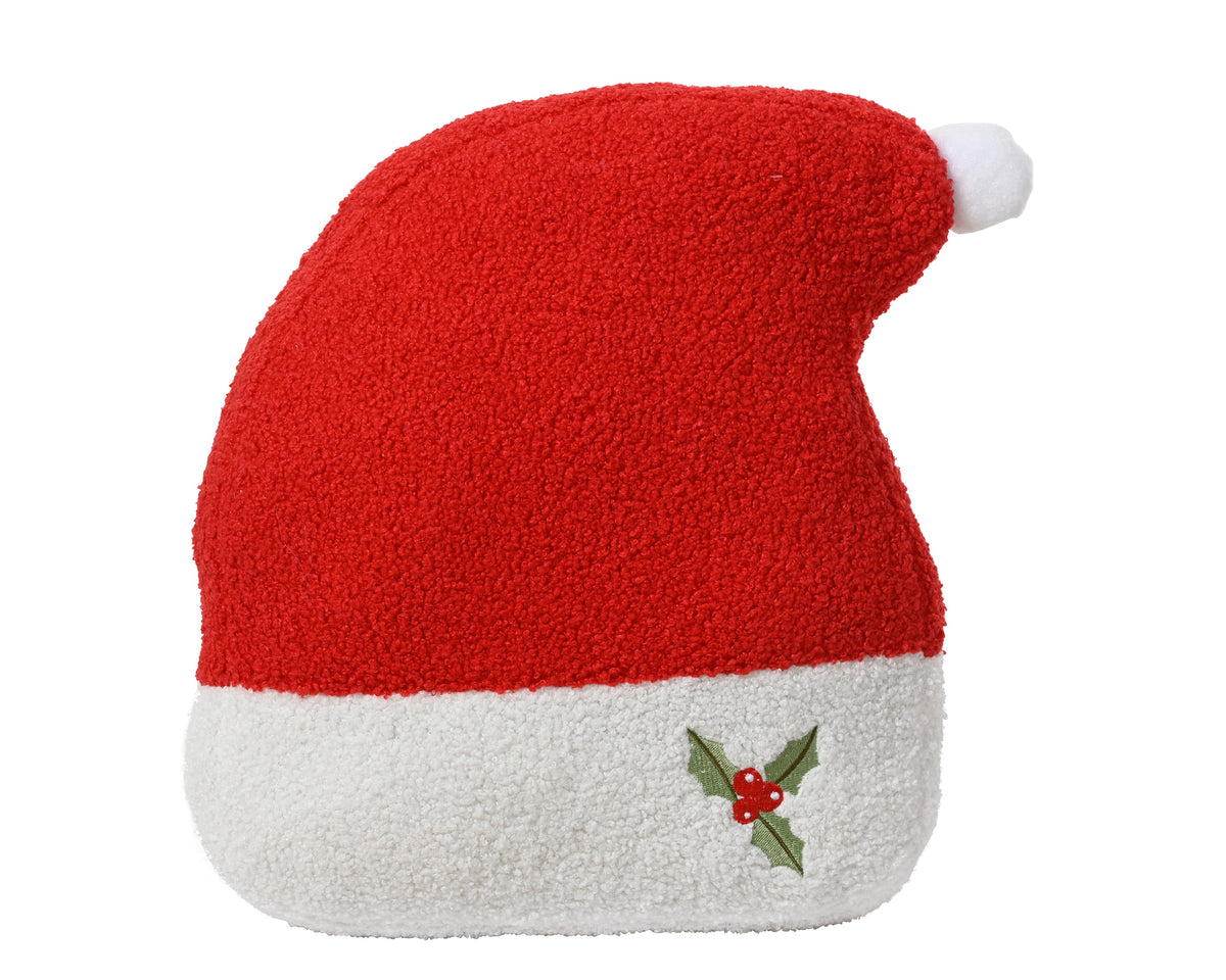 Cushion Polyester Santa Hat Holly Embroidery - Christmas Cushion