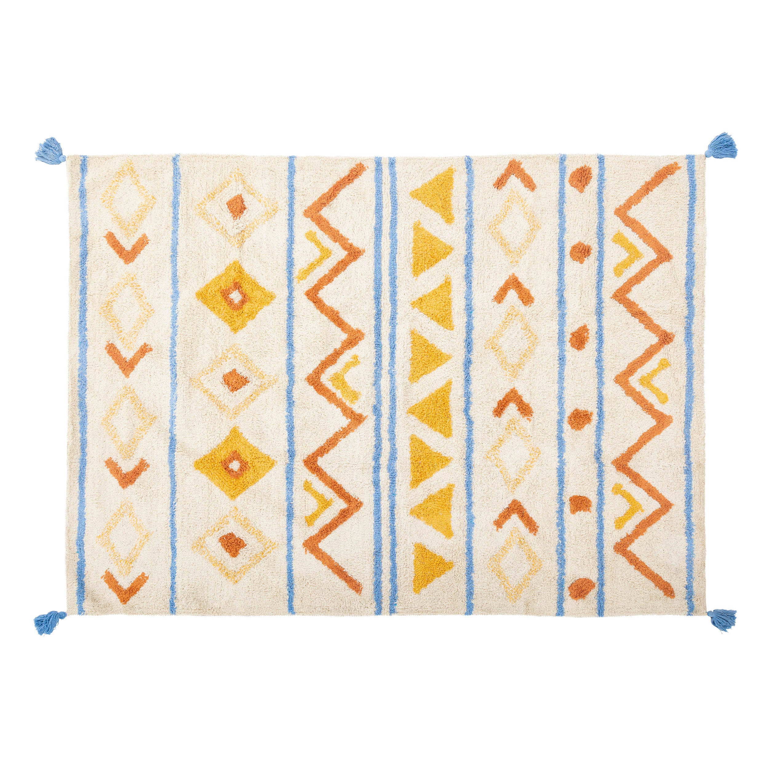 Anton Rug: Tufted Cotton Kids Area Rug with Pompoms 170x120 cm